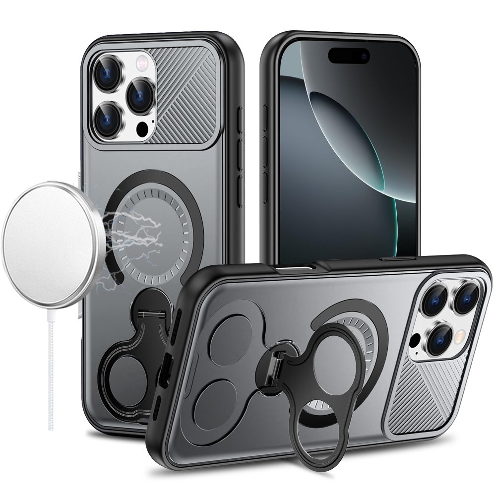 for iphone 16 pro max 6.9 car mount with 2 ring stand hybrid case gray