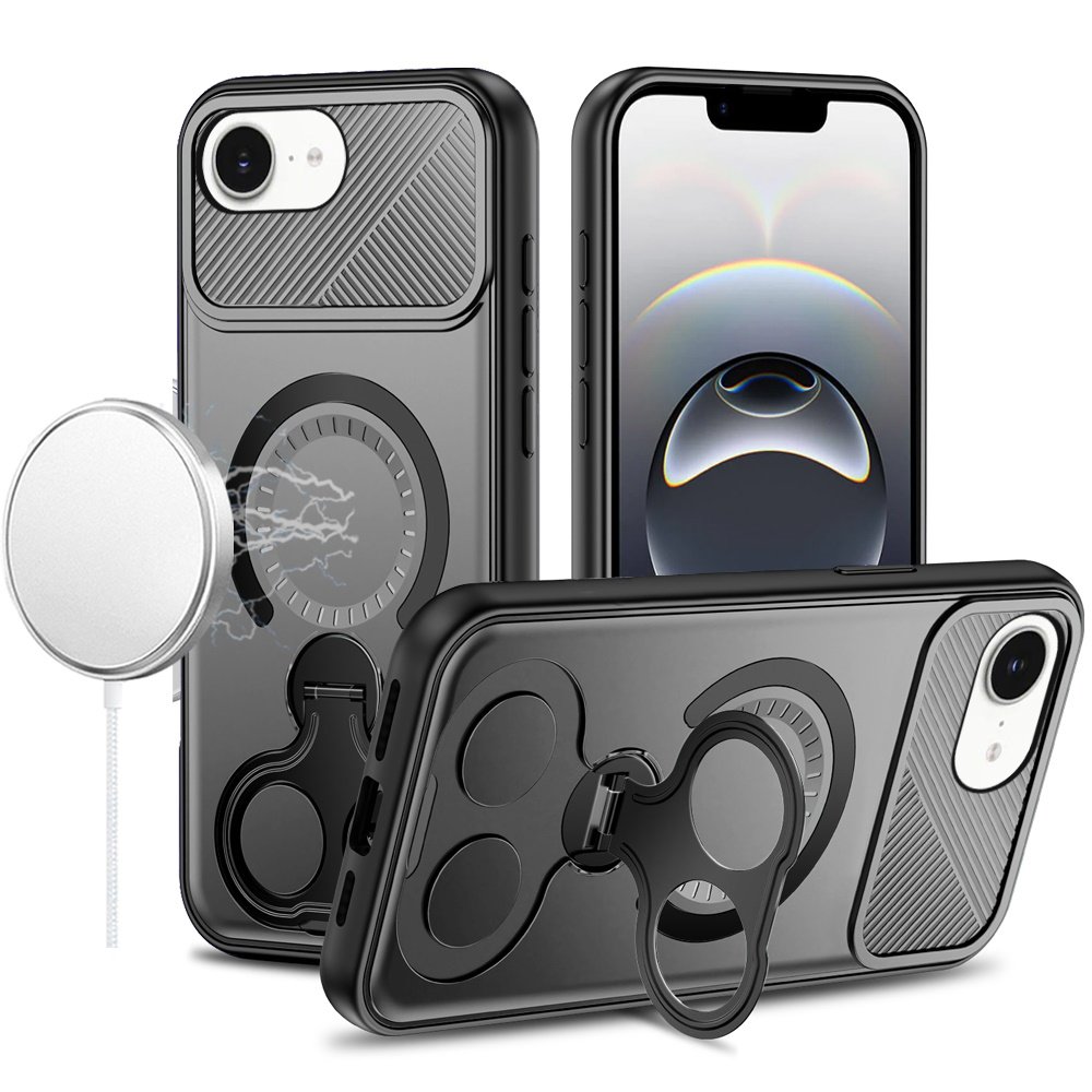 for iphone 17e / 16e / se4 car mount with 2 ring stand hybrid case gray