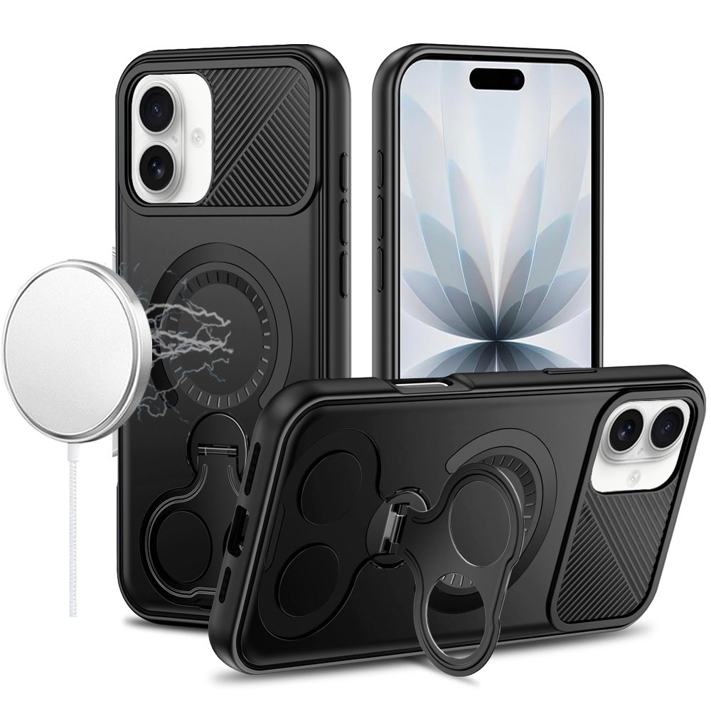 for iphone 17 car mount with 2 ring stand hybrid case black
