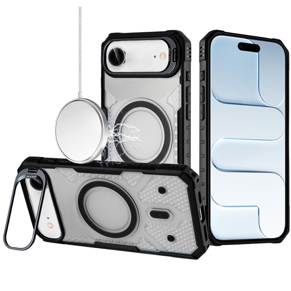 for iphone 17 air tough dotted design hq hybrid with metallic camera stand magnetic ring case black