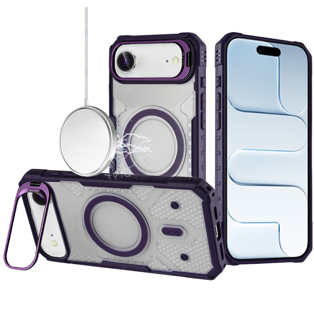 for iphone 17 air tough dotted design hq hybrid with metallic camera stand magnetic ring case dark purple