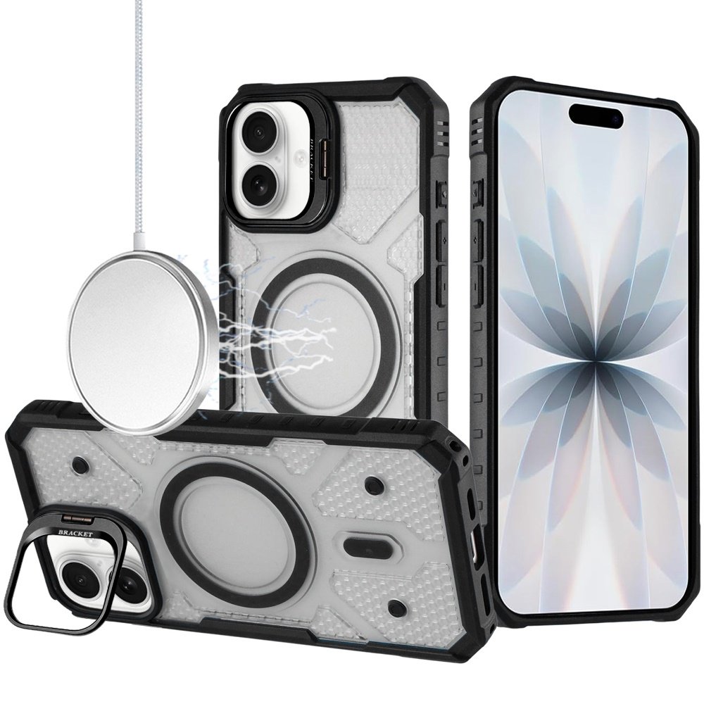 for iphone 17 tough dotted design hq hybrid with metallic camera stand magnetic ring case black