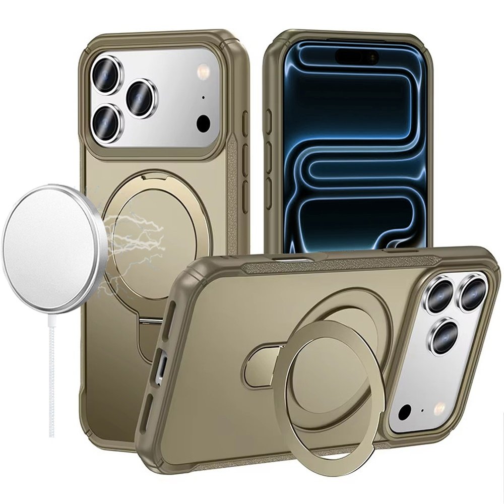 for iphone 17 pro max matte finish simplified magnetic ring with stand hybrid case khaki