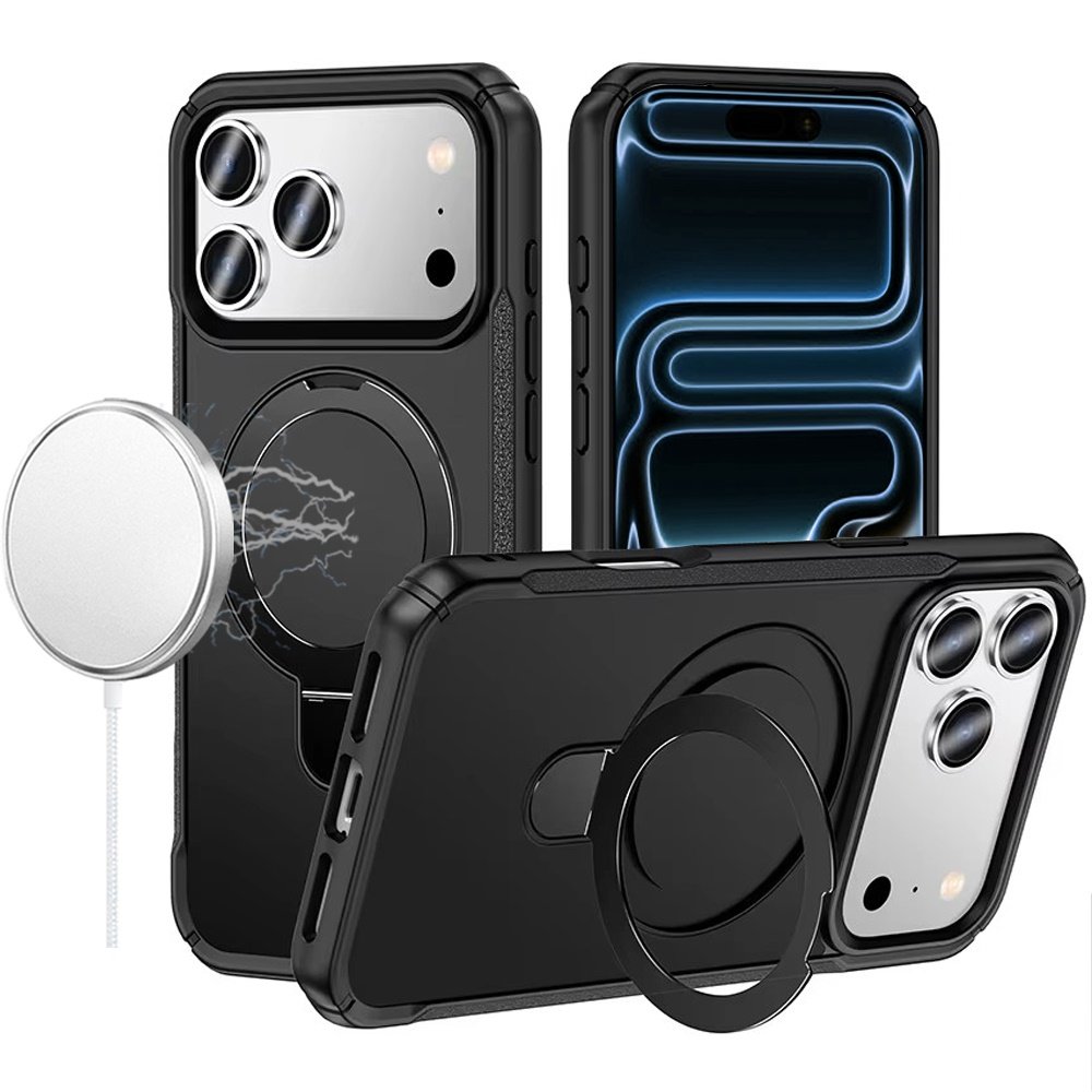 for iphone 17 pro matte finish simplified magnetic ring with stand hybrid case black