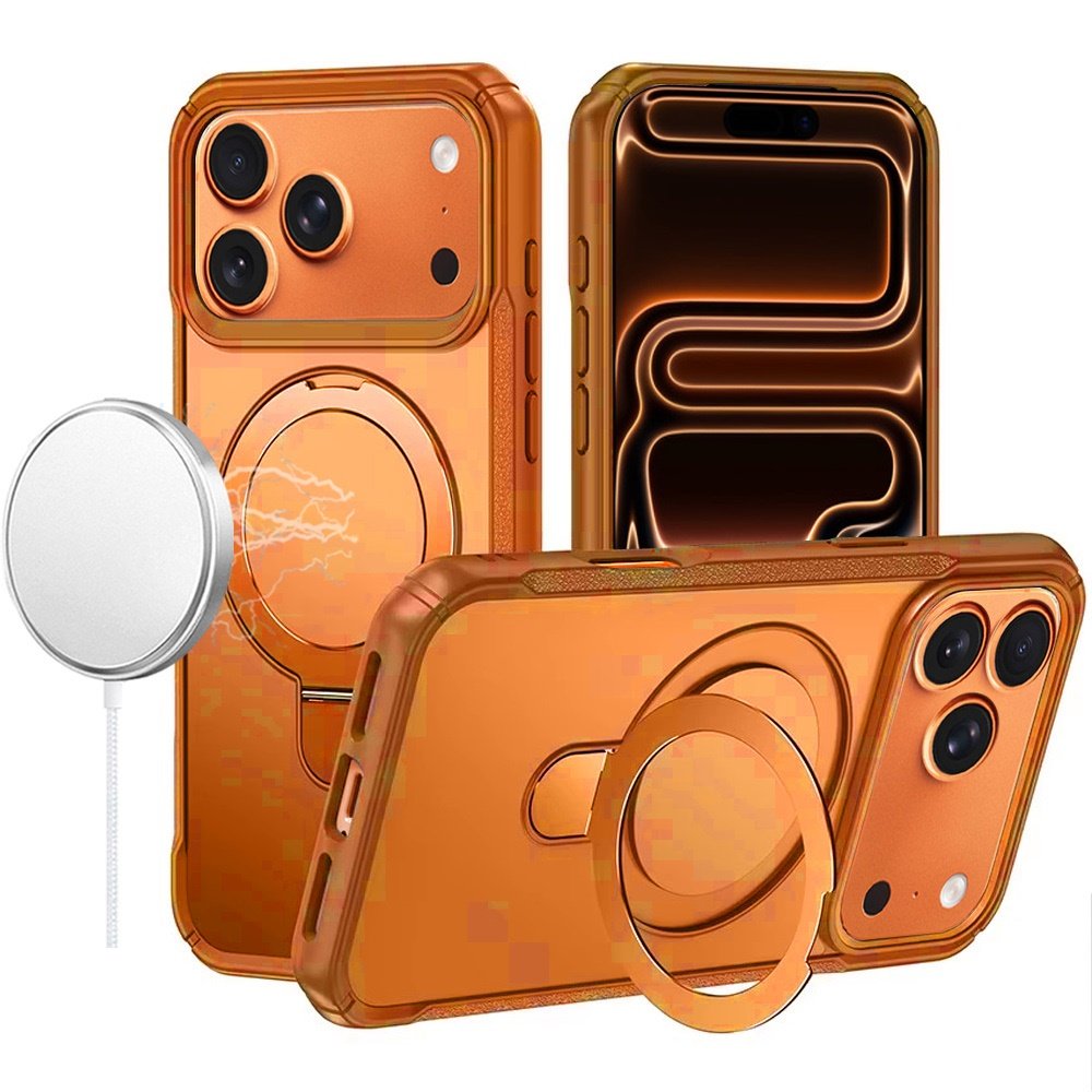 for iphone 17 pro matte finish simplified magnetic ring with stand hybrid case cosmic orange