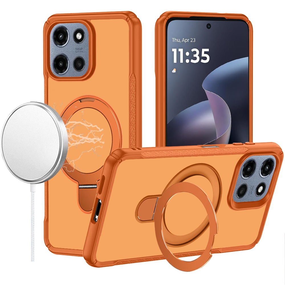 for moto g 5g 2025/2026 / g play 2026 matte finish simplified magnetic ring with stand hybrid case cosmic orange