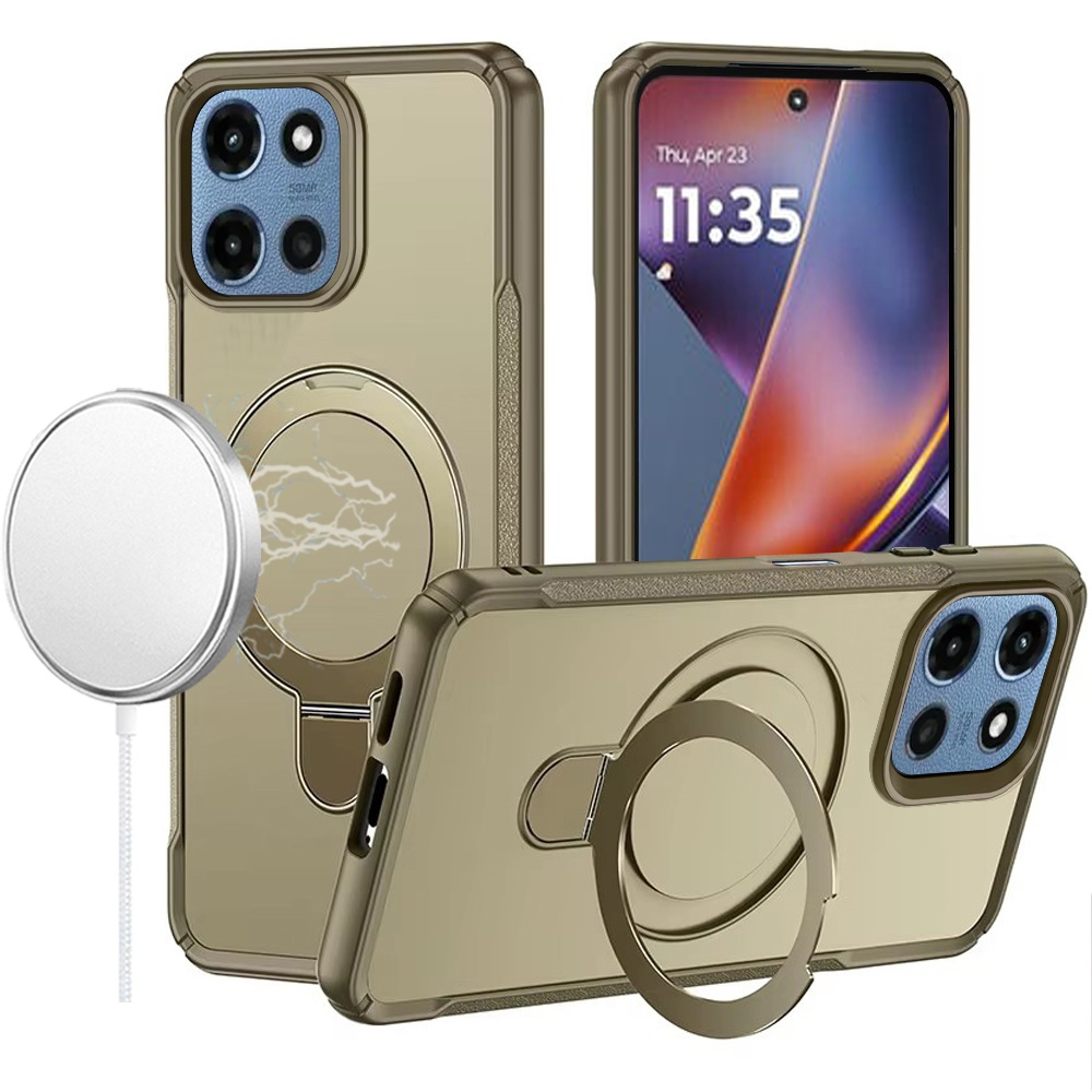 for moto g 5g 2025/2026 / g play 2026 matte finish simplified magnetic ring with stand hybrid case khaki