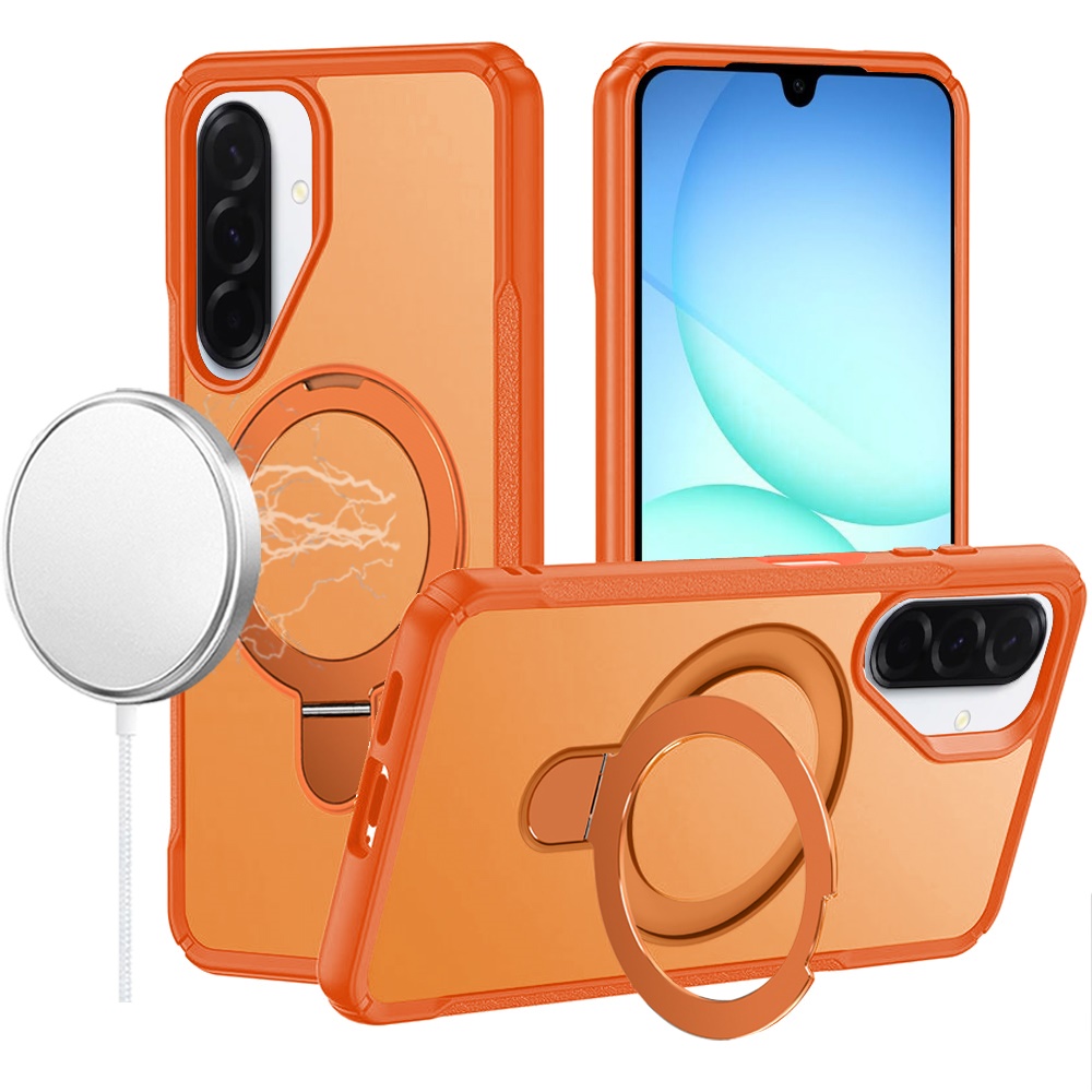 for samsung a17 5g matte finish simplified magnetic ring with stand hybrid case cosmic orange