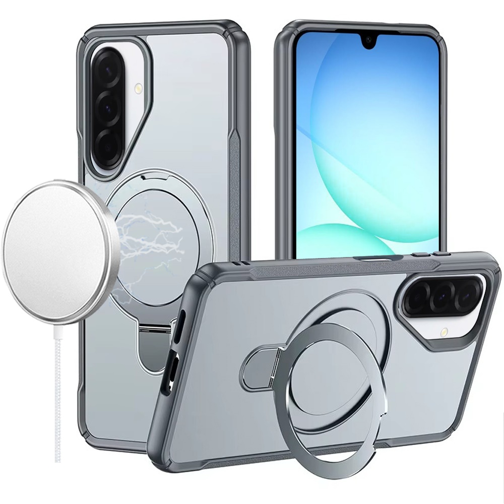 for samsung a17 5g matte finish simplified magnetic ring with stand hybrid case gray