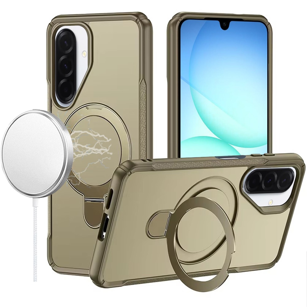 for samsung a17 5g matte finish simplified magnetic ring with stand hybrid case khaki