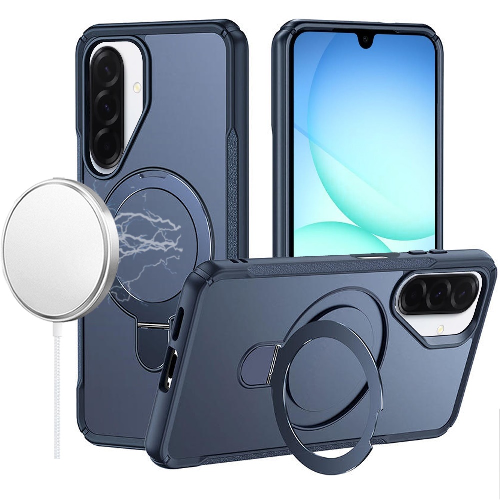 for samsung a17 5g matte finish simplified magnetic ring with stand hybrid case navy blue