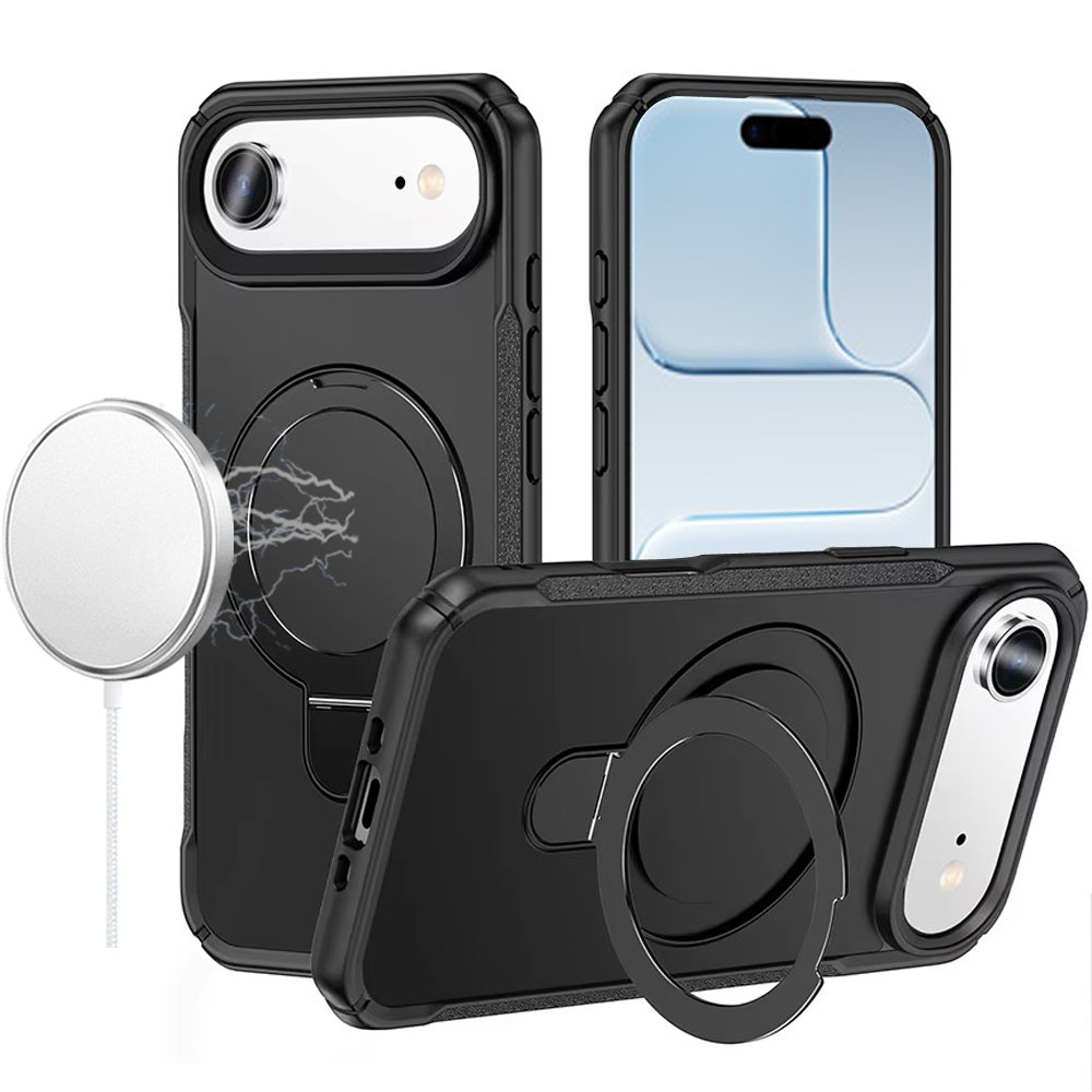 for iphone 17 air matte finish simplified magnetic ring with stand hybrid case black