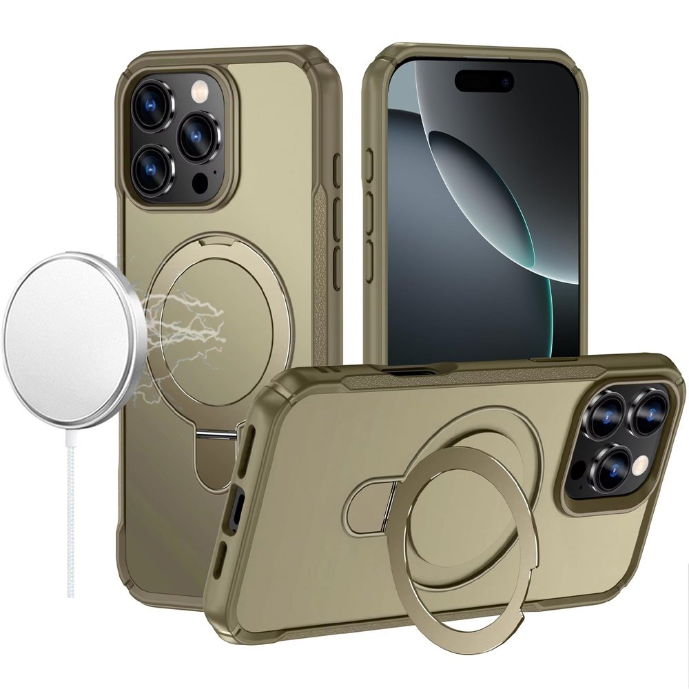 for iphone 16 pro max 6.9 matte finish simplified magnetic ring with stand hybrid case khaki