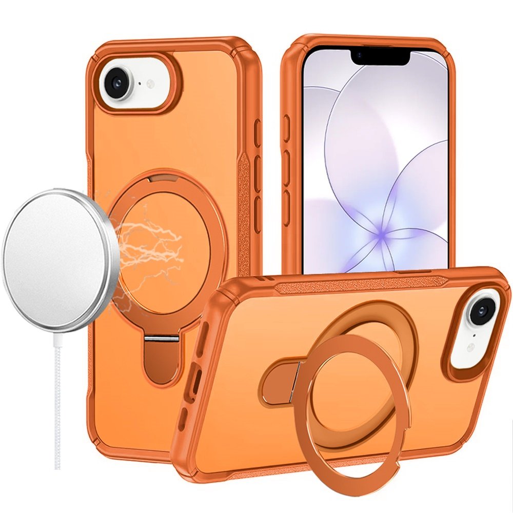 for iphone 16e (e edition) / se4 (2025) matte finish simplified magnetic ring with stand hybrid case cosmic orange