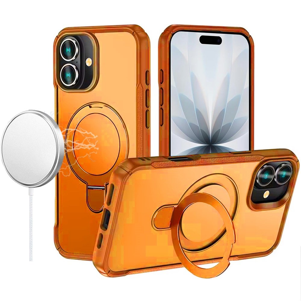 for iphone 17 matte finish simplified magnetic ring with stand hybrid case cosmic orange