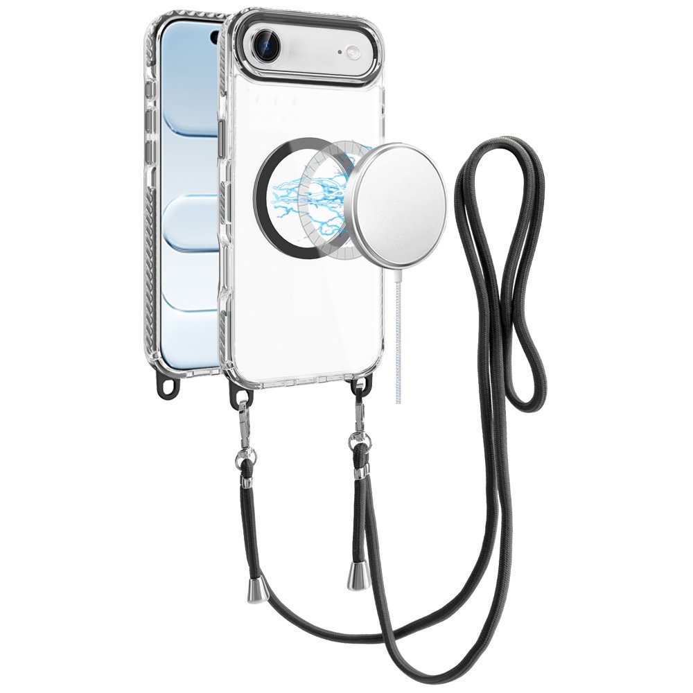for iphone 17 air transparent hq clear line design edged hybrid [magnetic circle] with matching lanyard black