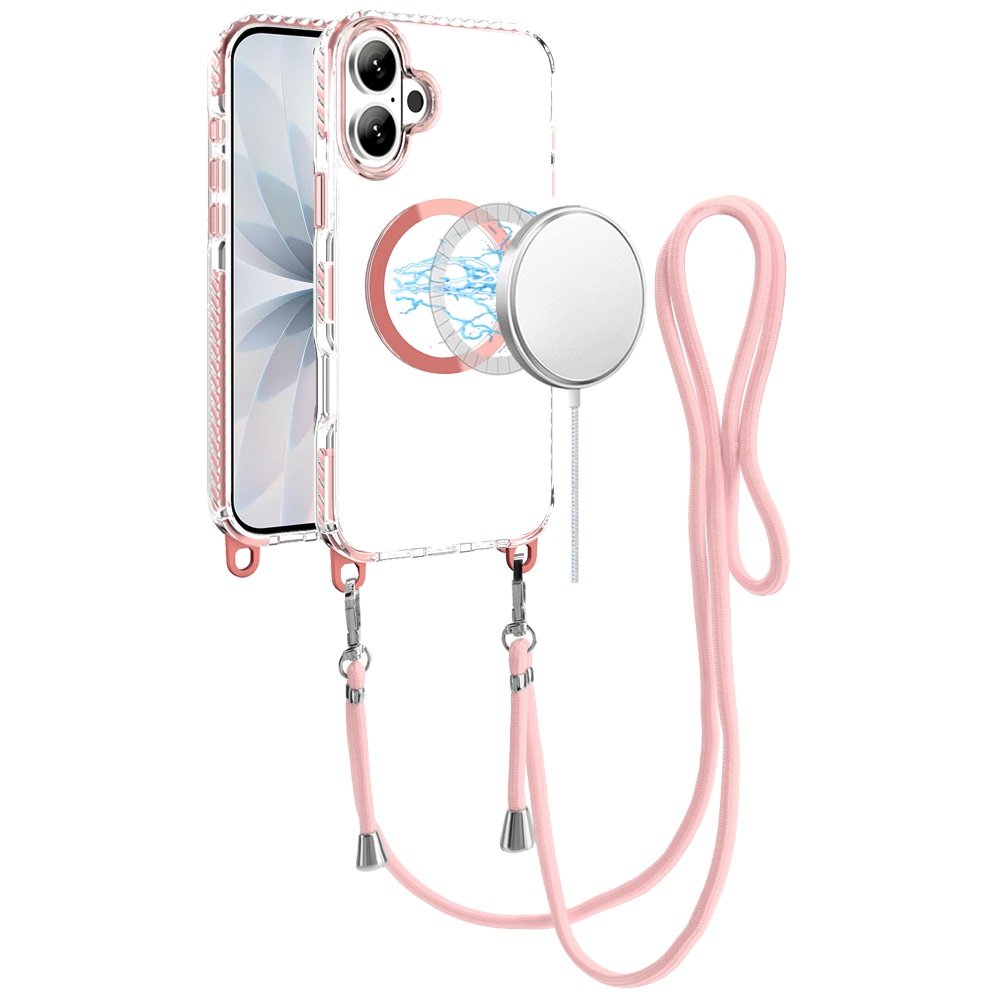for iphone 17 transparent hq clear line design edged hybrid [magnetic circle] with matching lanyard light pink