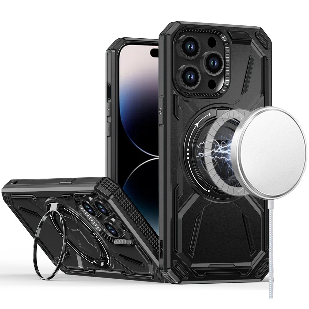 for iphone 14 pro max 6.7" loop hybrid with [magnetic ring circle] 360 degrees rotational kickstand case cover black