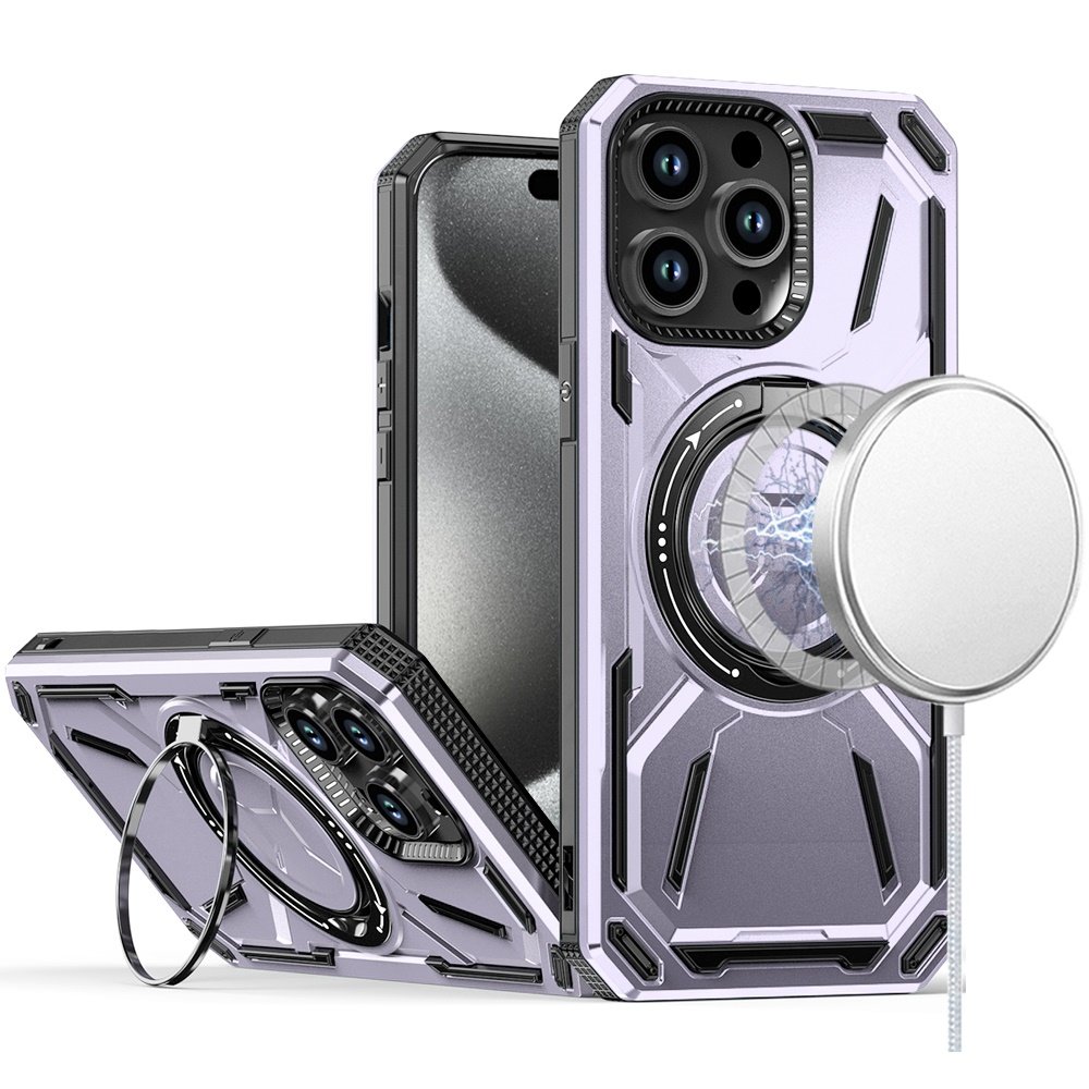 for ip15 pro max loop hybrid with [magnetic ring circle] 360 degrees rotational kickstand case cover light purple