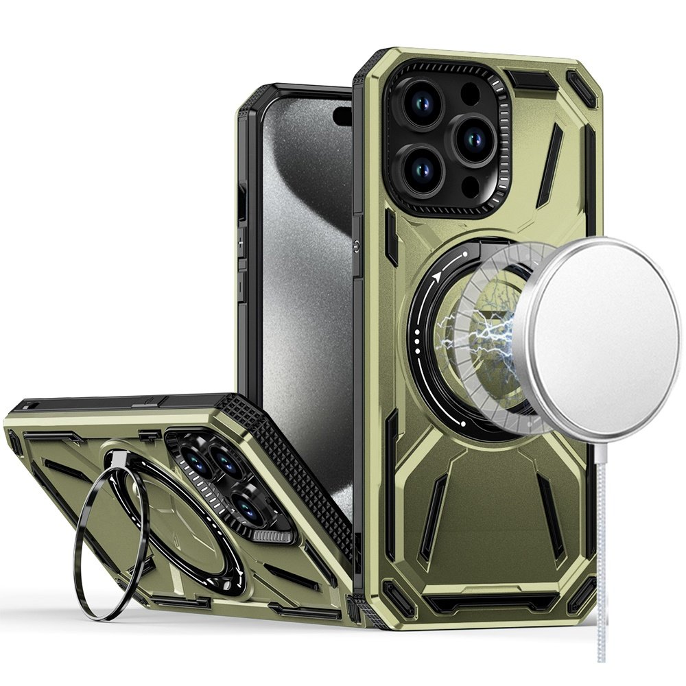 for ip15 pro max loop hybrid with [magnetic ring circle] 360 degrees rotational kickstand case cover midnight green