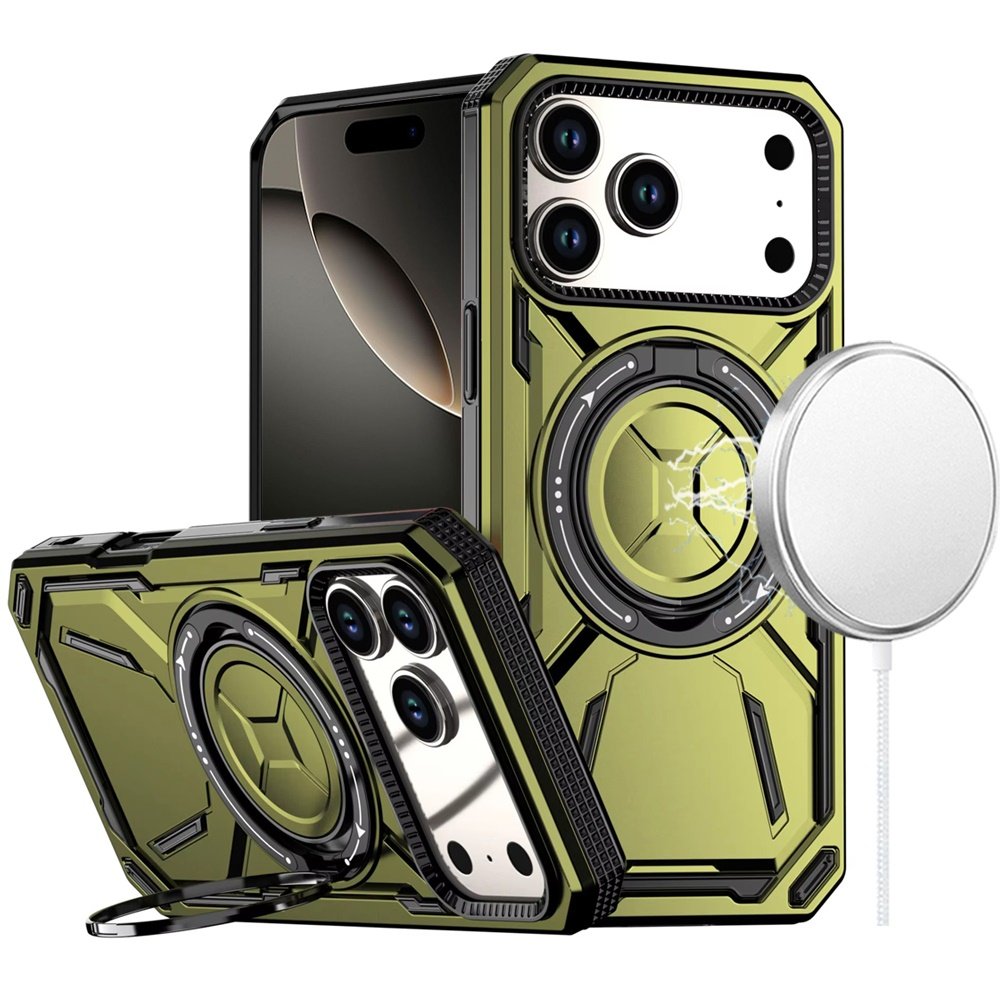 for iphone 17 pro max loop hybrid with [magnetic ring circle] 360 degrees rotational kickstand case cover midnight green