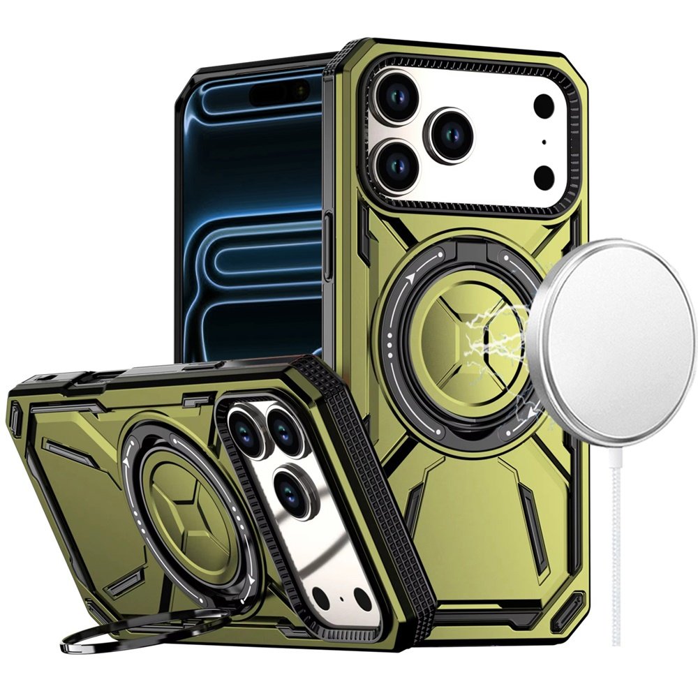 for iphone 17 pro loop hybrid with [magnetic ring circle] 360 degrees rotational kickstand case cover midnight green