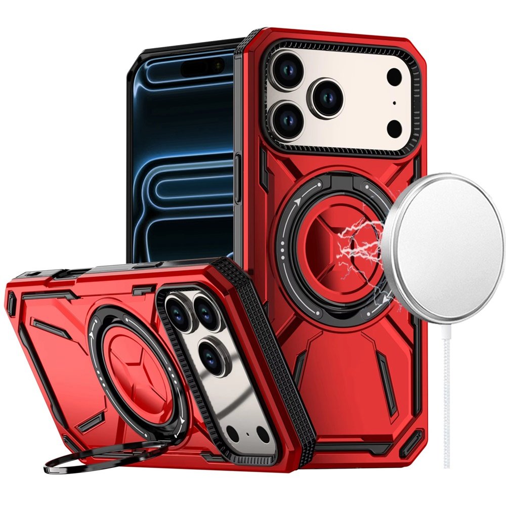 for iphone 17 pro loop hybrid with [magnetic ring circle] 360 degrees rotational kickstand case cover red