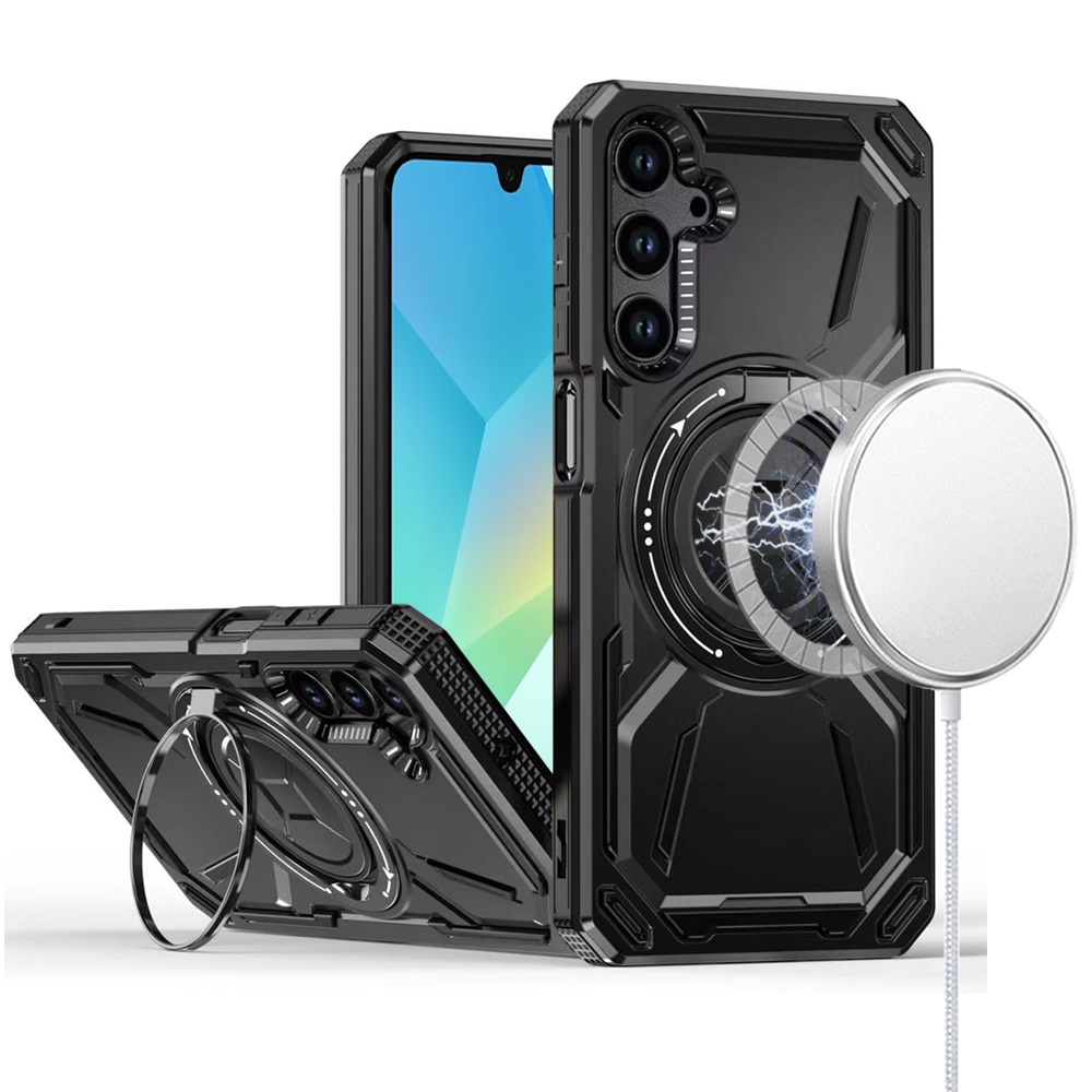 for samsung a16 5g loop hybrid with [magnetic ring circle] 360 degrees rotational kickstand case cover black