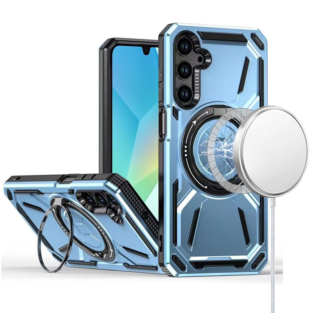 for samsung a16 5g loop hybrid with [magnetic ring circle] 360 degrees rotational kickstand case cover light blue