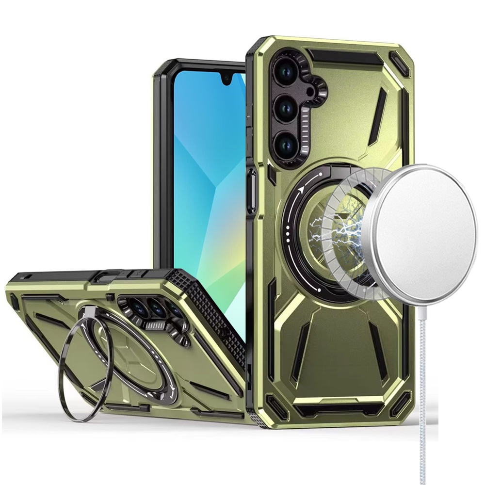 for samsung a16 5g loop hybrid with [magnetic ring circle] 360 degrees rotational kickstand case cover midnight green