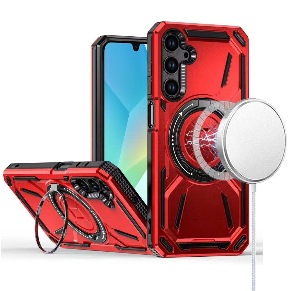 for samsung a16 5g loop hybrid with [magnetic ring circle] 360 degrees rotational kickstand case cover red