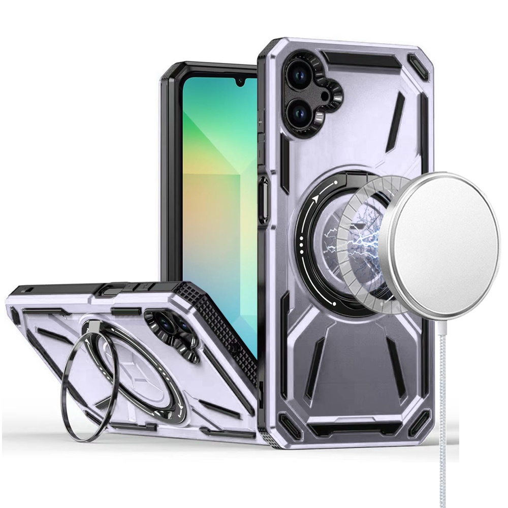 for samsung a06 loop hybrid with [magnetic ring circle] 360 degrees rotational kickstand case cover light purple