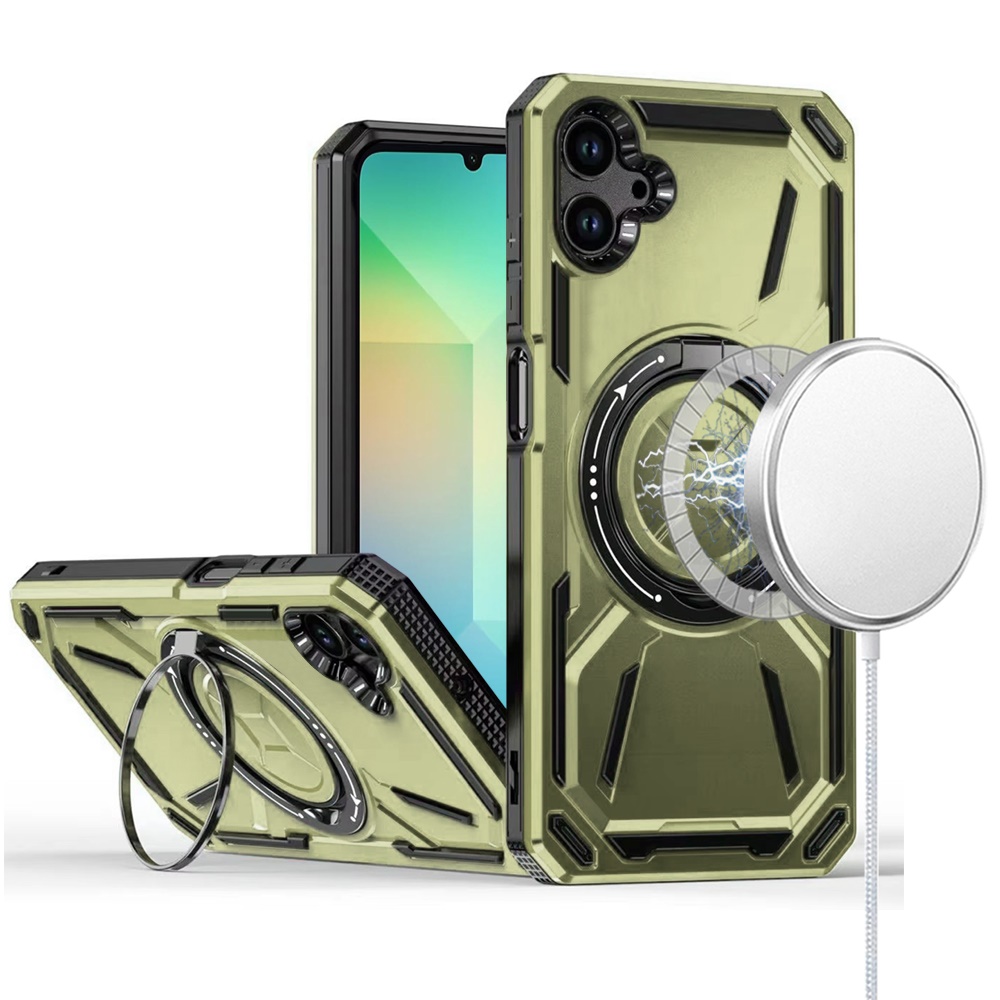 for samsung a06 loop hybrid with [magnetic ring circle] 360 degrees rotational kickstand case cover midnight green