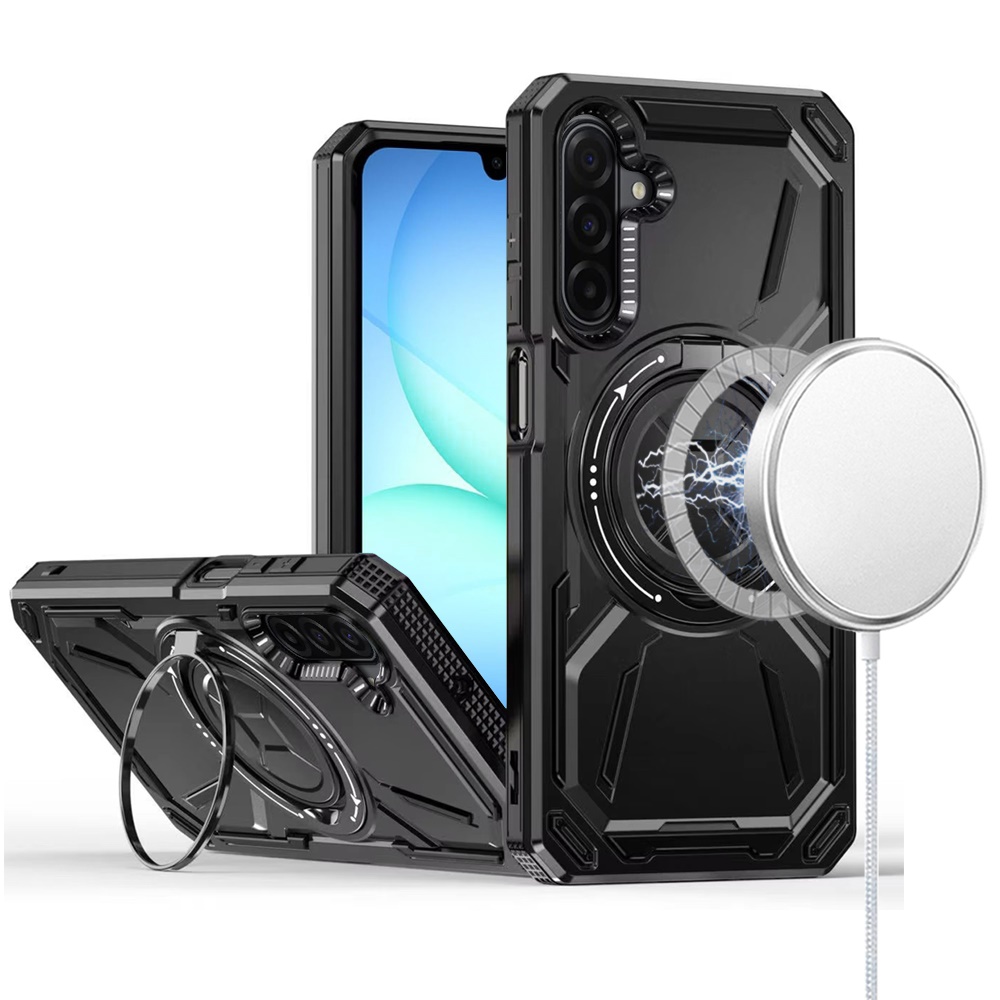 for samsung a17 5g loop hybrid with [magnetic ring circle] 360 degrees rotational kickstand case cover black