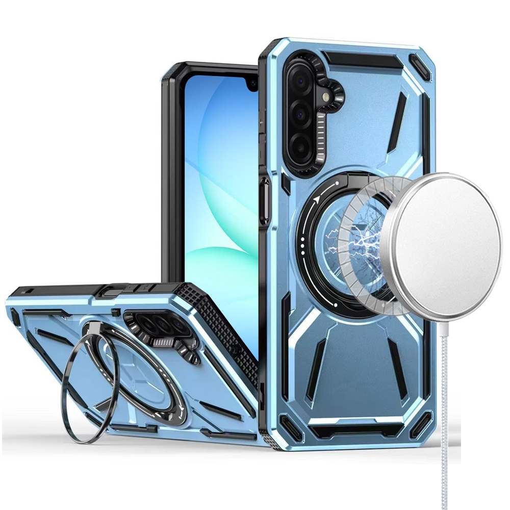 for samsung a17 5g loop hybrid with [magnetic ring circle] 360 degrees rotational kickstand case cover light blue