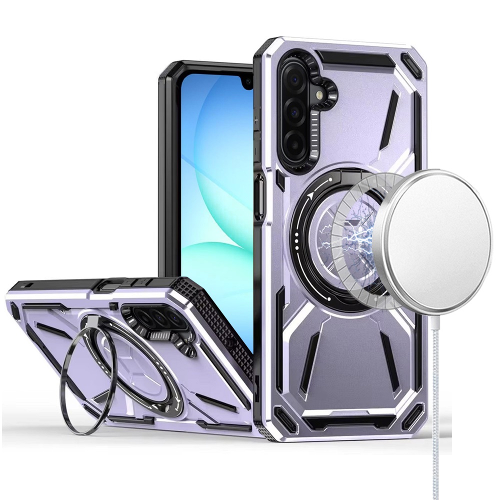 for samsung a17 5g loop hybrid with [magnetic ring circle] 360 degrees rotational kickstand case cover light purple