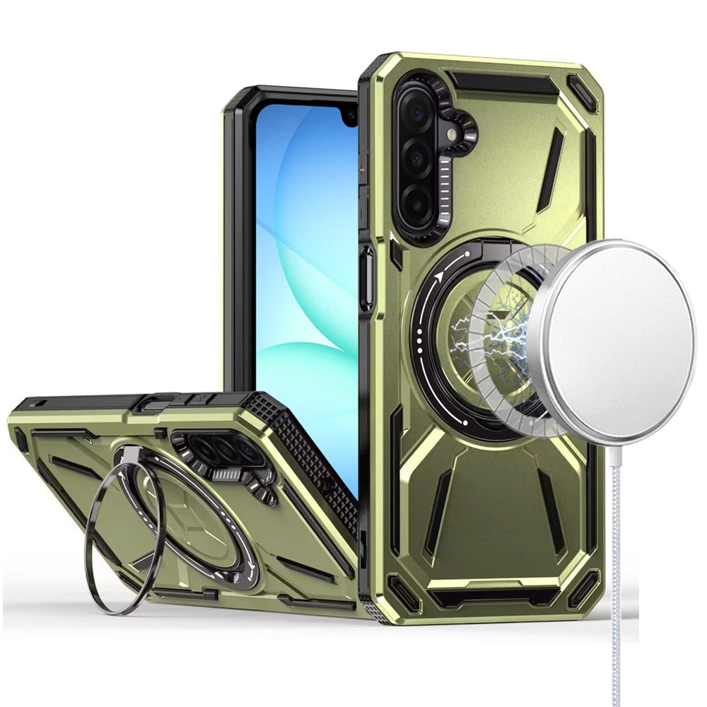 for samsung a17 5g loop hybrid with [magnetic ring circle] 360 degrees rotational kickstand case cover midnight green