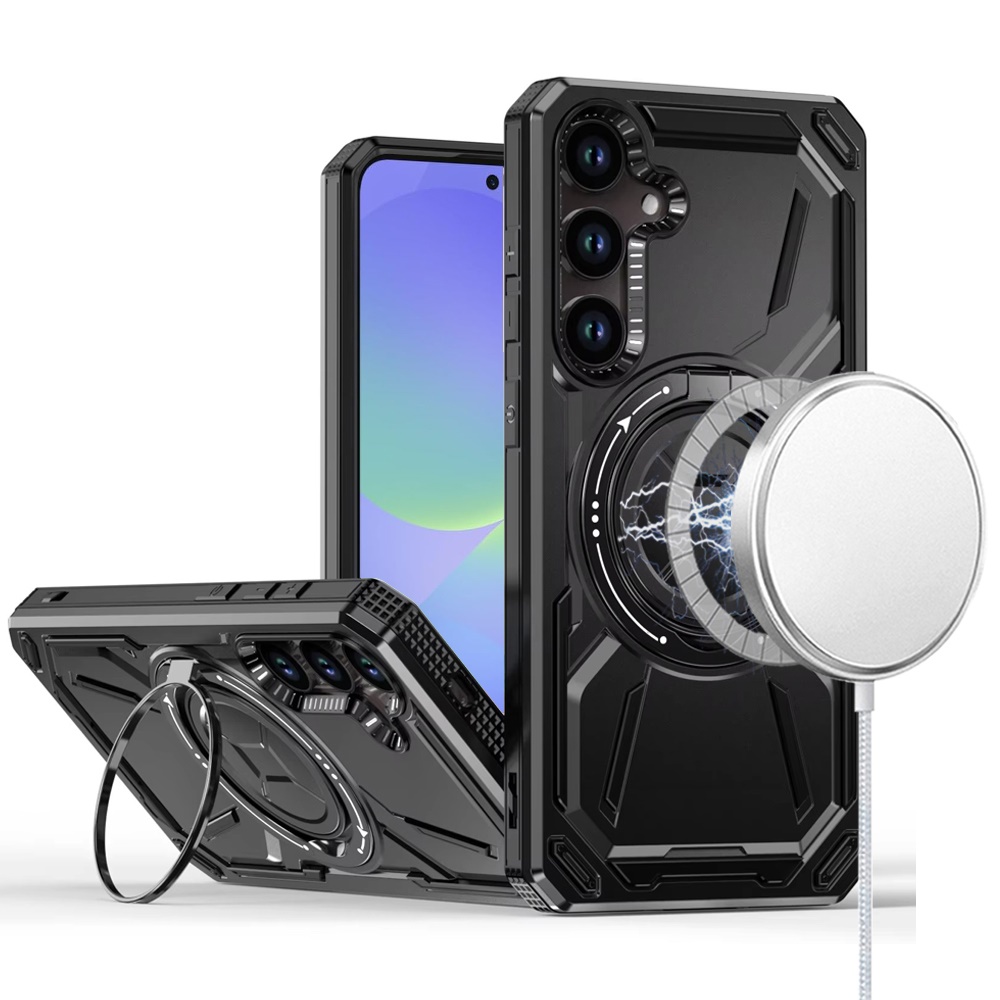 for samsung galaxy a37 loop hybrid with [magnetic ring circle] 360 degrees rotational kickstand case cover black