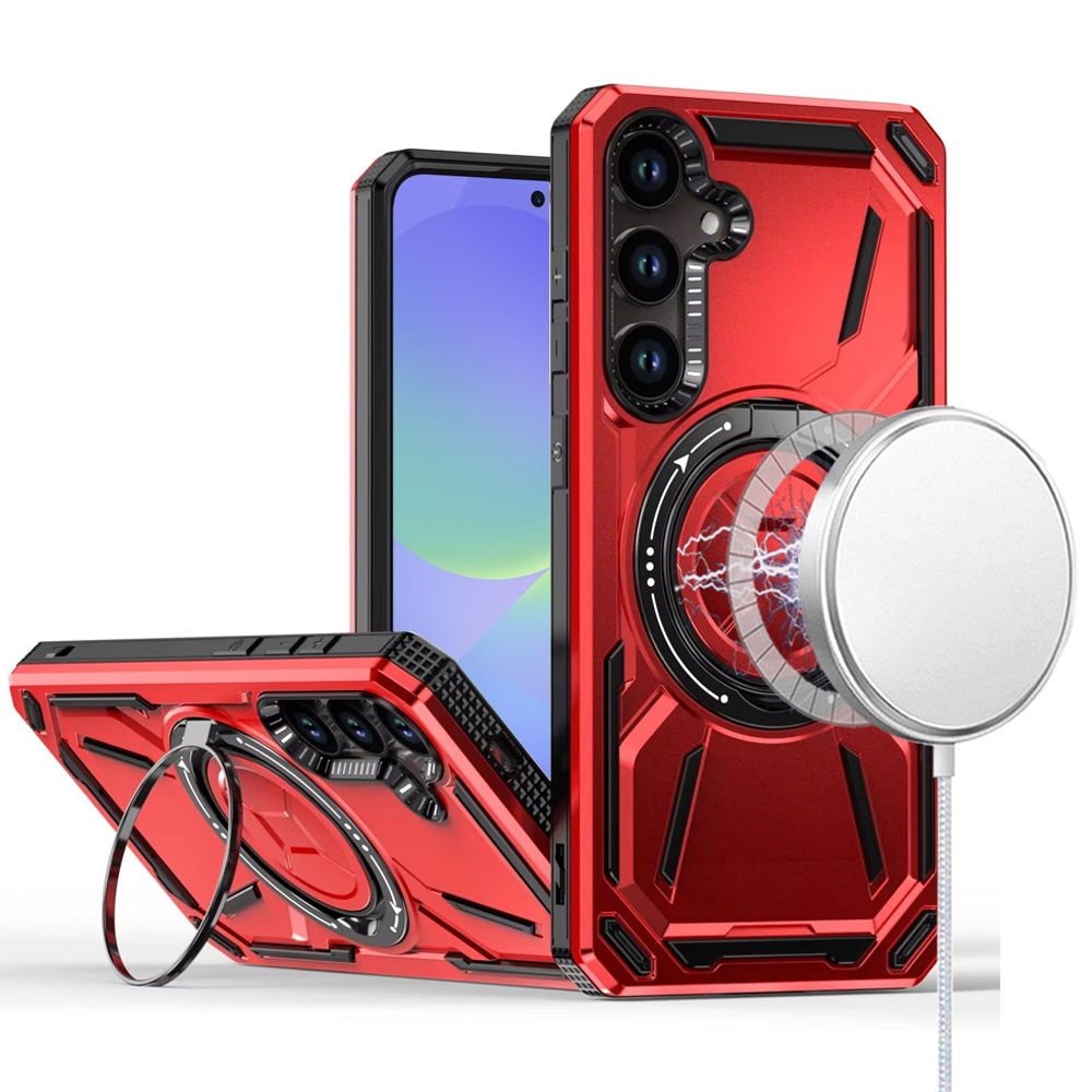 for samsung galaxy a37 loop hybrid with [magnetic ring circle] 360 degrees rotational kickstand case cover red