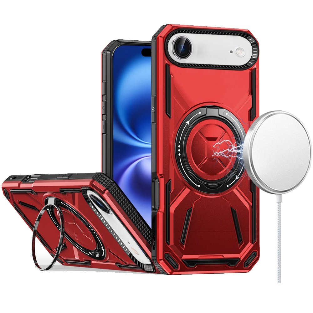 for iphone 17 air loop hybrid with [magnetic ring circle] 360 degrees rotational kickstand case cover red