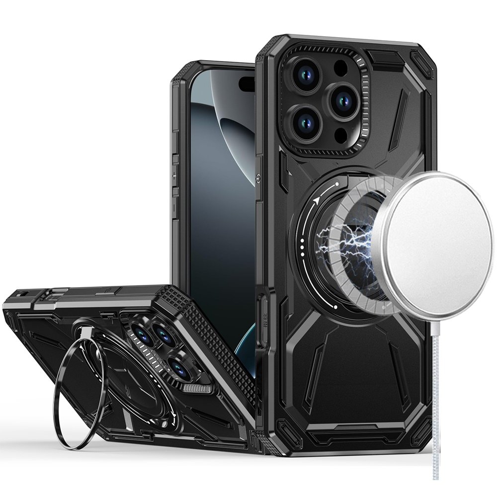 for iphone 16 pro max 6.9 inch loop hybrid with [magnetic ring circle] 360 degrees rotational kickstand case cover black