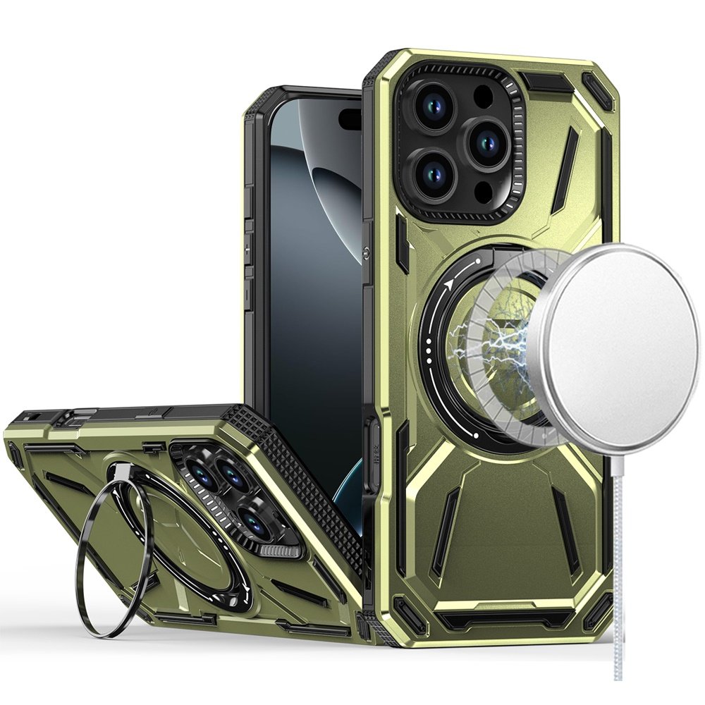 for iphone 16 pro max 6.9 inch loop hybrid with [magnetic ring circle] 360 degrees rotational kickstand case cover midnight green