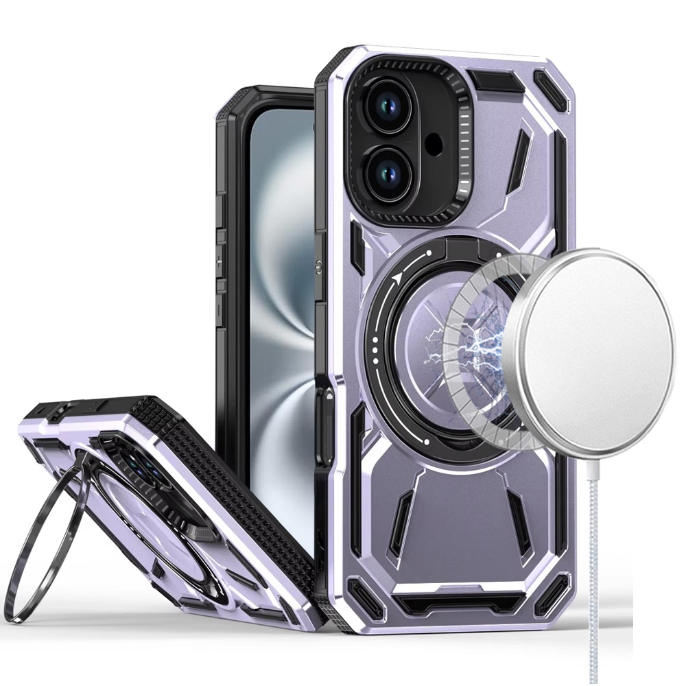 for iphone 16 plus 6.7 inch loop hybrid with [magnetic ring circle] 360 degrees rotational kickstand case cover light purple