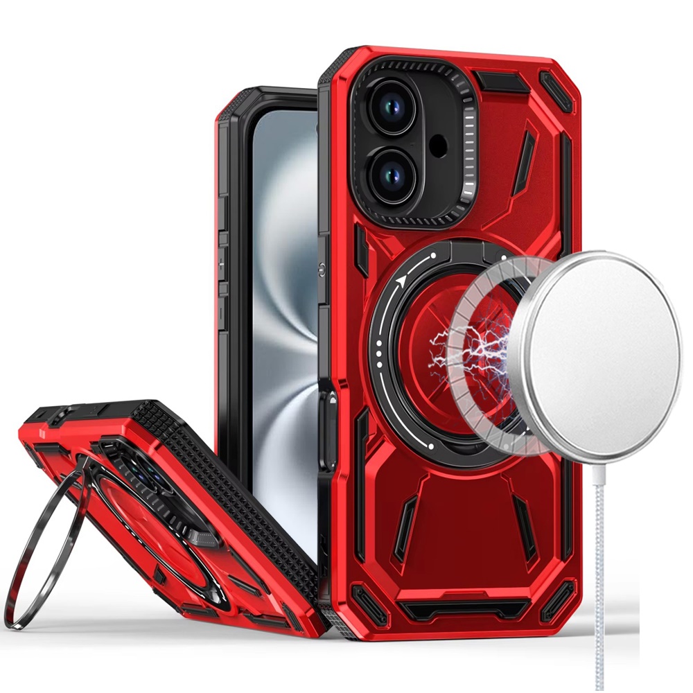 for iphone 16 plus 6.7 inch loop hybrid with [magnetic ring circle] 360 degrees rotational kickstand case cover red