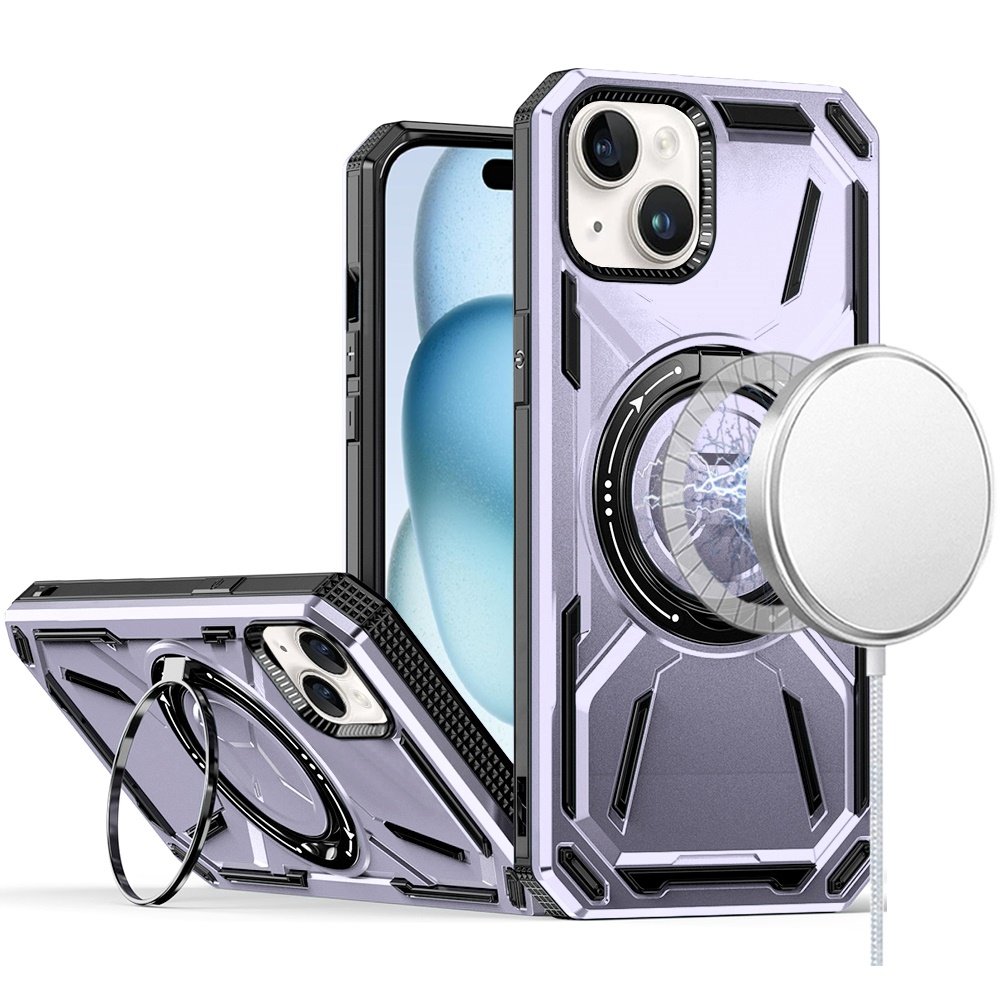 for iphone 15 loop hybrid with [magnetic ring circle] 360 degrees rotational kickstand case cover light purple
