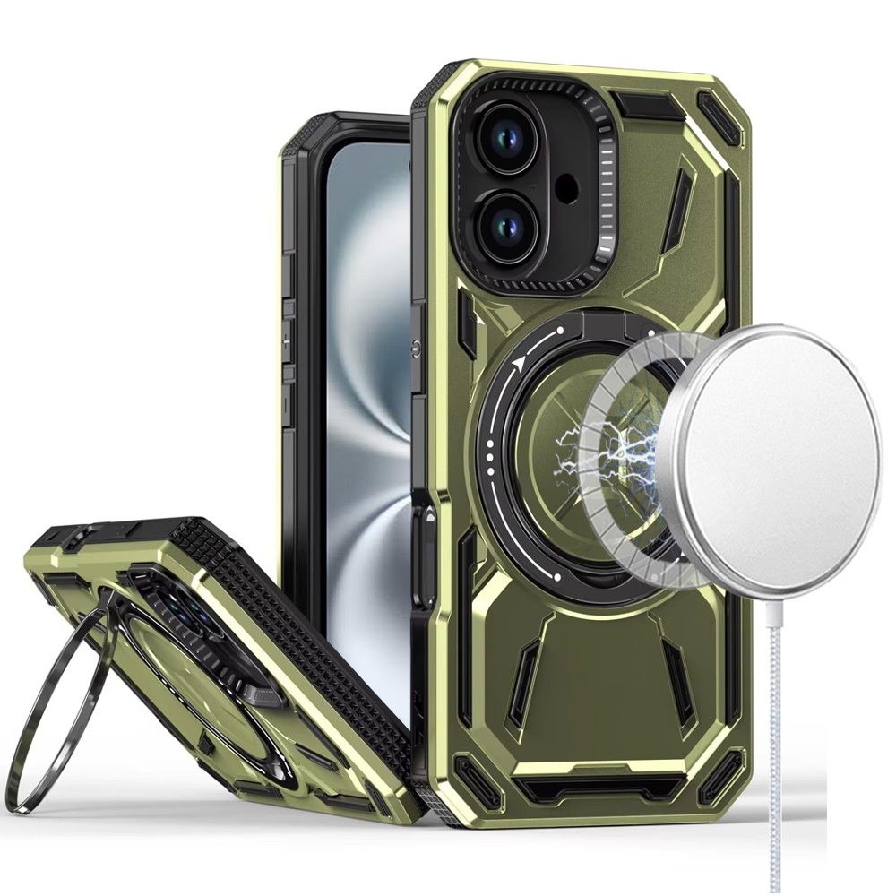 for iphone 16 6.1 inch loop hybrid with [magnetic ring circle] 360 degrees rotational kickstand case cover midnight green