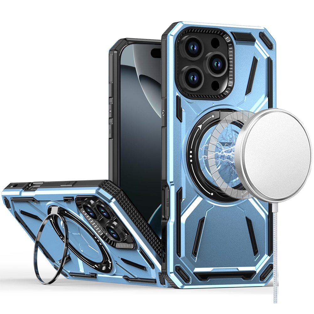 for iphone 16 pro 6.3 inch loop hybrid with [magnetic ring circle] 360 degrees rotational kickstand case cover light blue