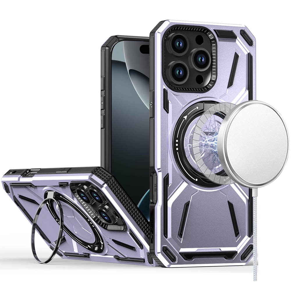 for iphone 16 pro 6.3 inch loop hybrid with [magnetic ring circle] 360 degrees rotational kickstand case cover light purple