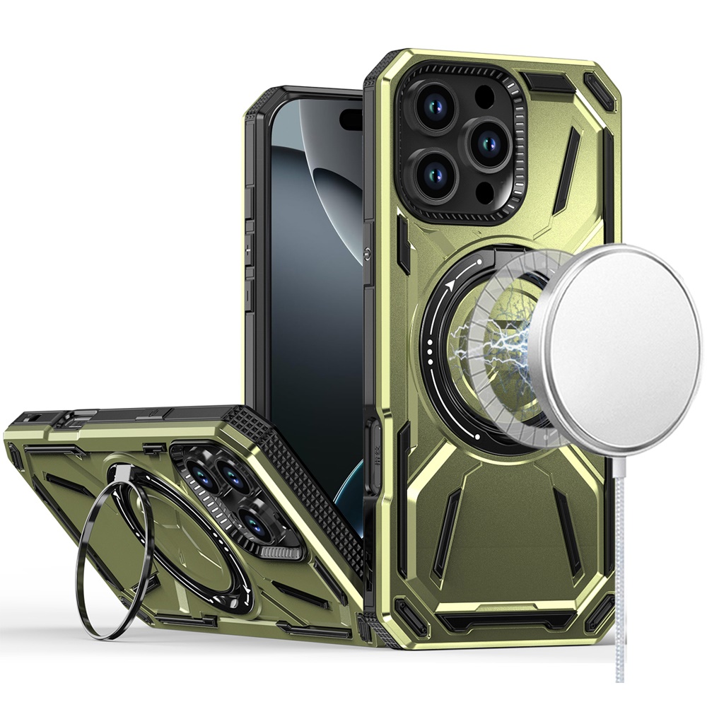 for iphone 16 pro 6.3 inch loop hybrid with [magnetic ring circle] 360 degrees rotational kickstand case cover midnight green