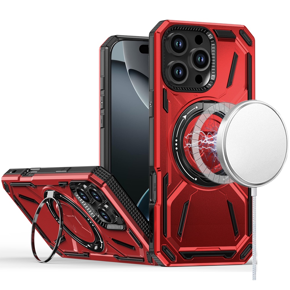 for iphone 16 pro 6.3 inch loop hybrid with [magnetic ring circle] 360 degrees rotational kickstand case cover red